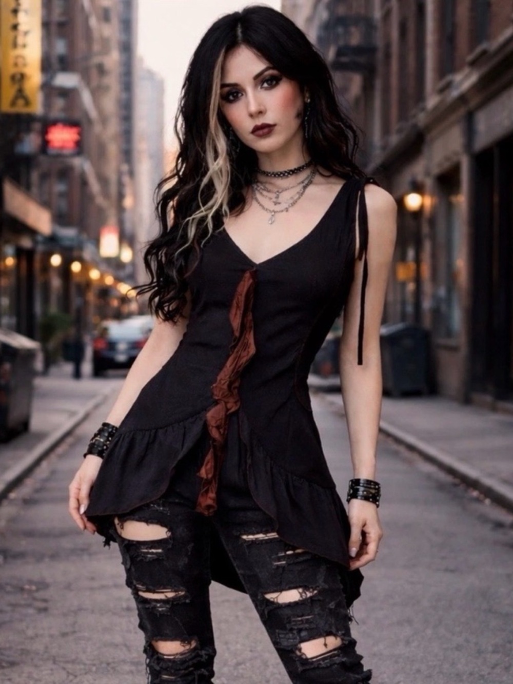 Young Essence Black Tank with Rust Accent